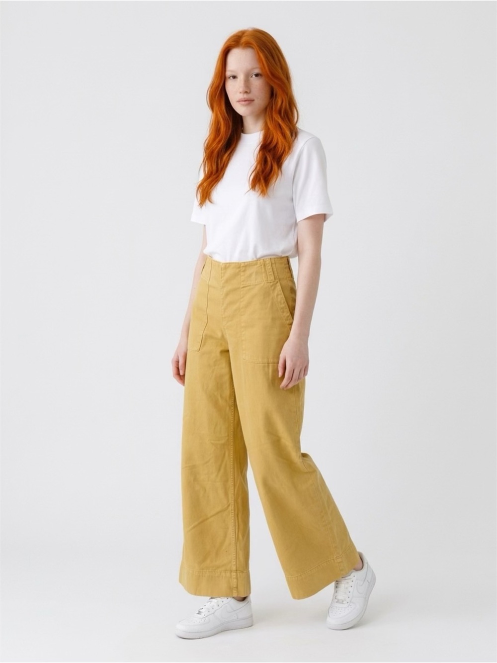 Free People Wide-Leg High-Rise Pants in Mustard Yellow